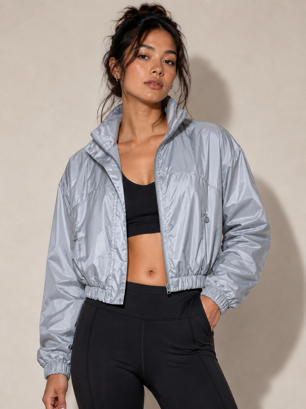 Victoria's Secret VSX Lux Glossy Full Zip Jacket Cybercore XS Silver